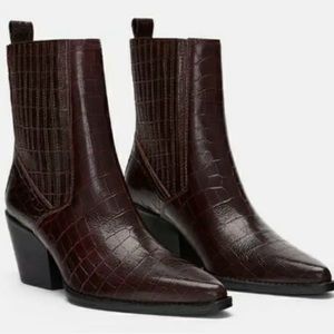 Zara burgundy croc leather boots size 38